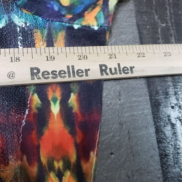 𝅺TESA Moda Glowing Music Painting Blouse Sequins Art To Wear Water Color M - Picture 9 of 12